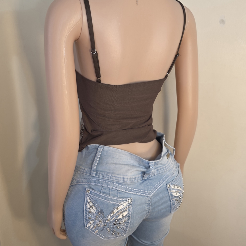 ☆Just Polly Brown Embellished Floral Cami Top☆ - Picture 4 of 5